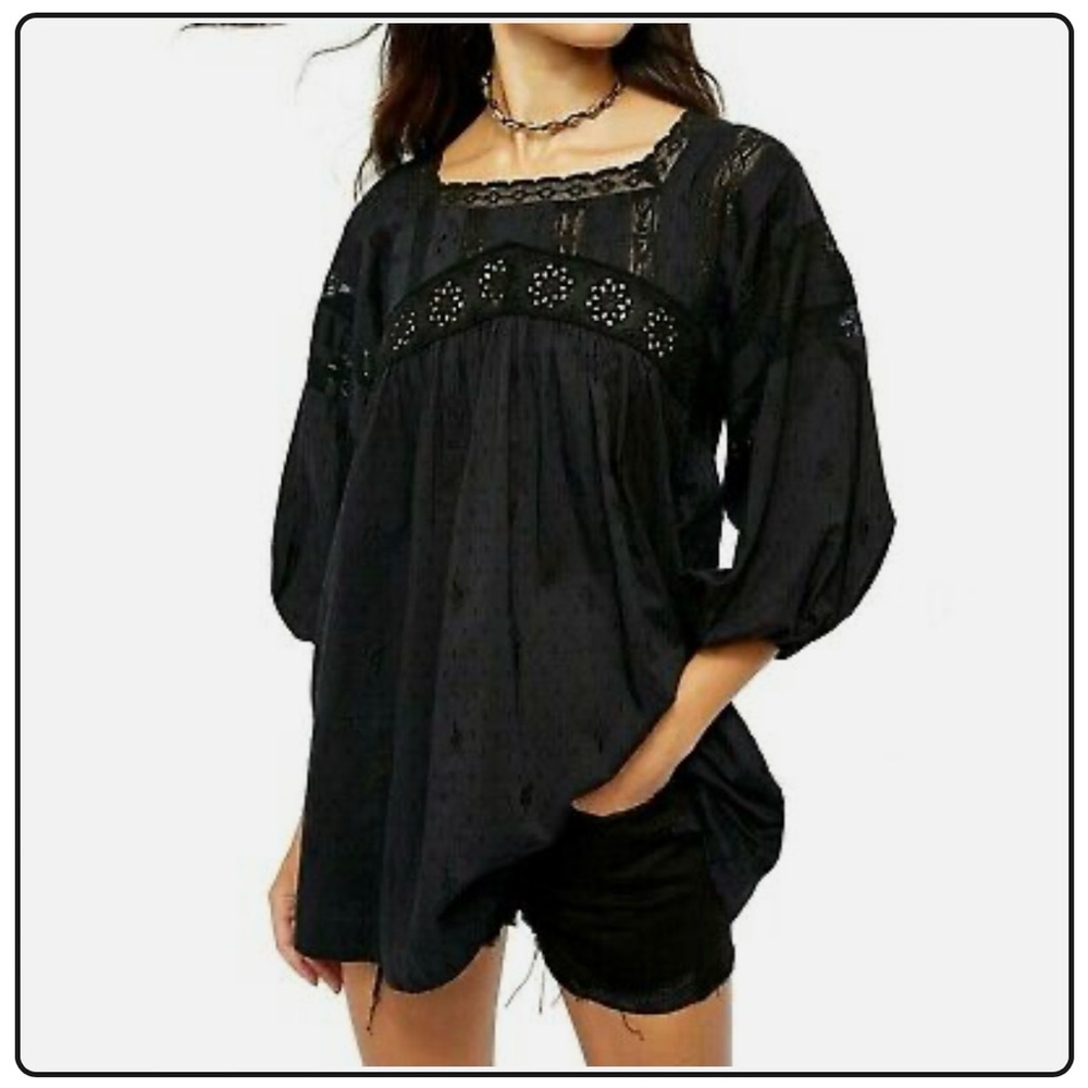 Free People NWT FREE PEOPLE  AZALEA EMBROIDERED LACE 3/4 SLEEVE TUNIC NWT